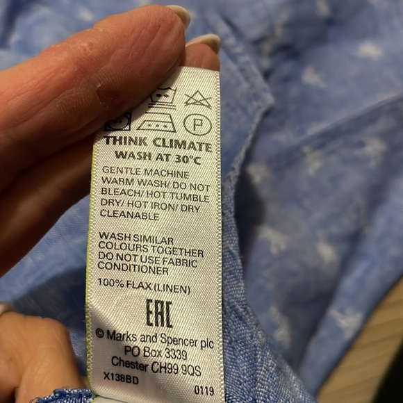 M & S Collection Men’s Linen Button Up Shirt Light Blue Palm Tree Print Size M - Picture 11 of 12